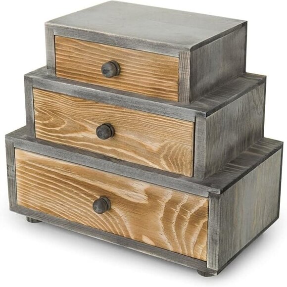 NEW 3 Drawer Rustic Wooden Jewelry and Cosmetic Vanity Organizer - Picture 6 of 8